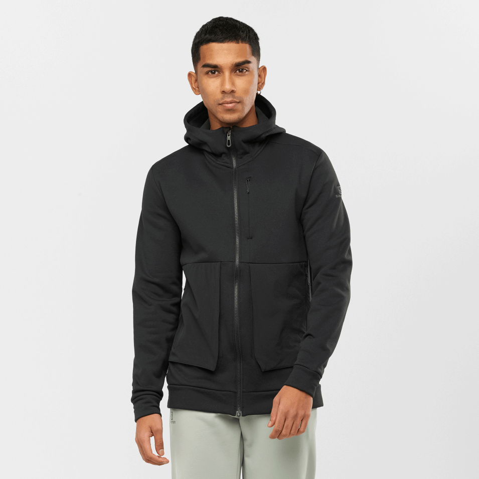 Mellomlagsjakke For Menn Med Hette Essensiell Varm Fleece, Sort-lyng