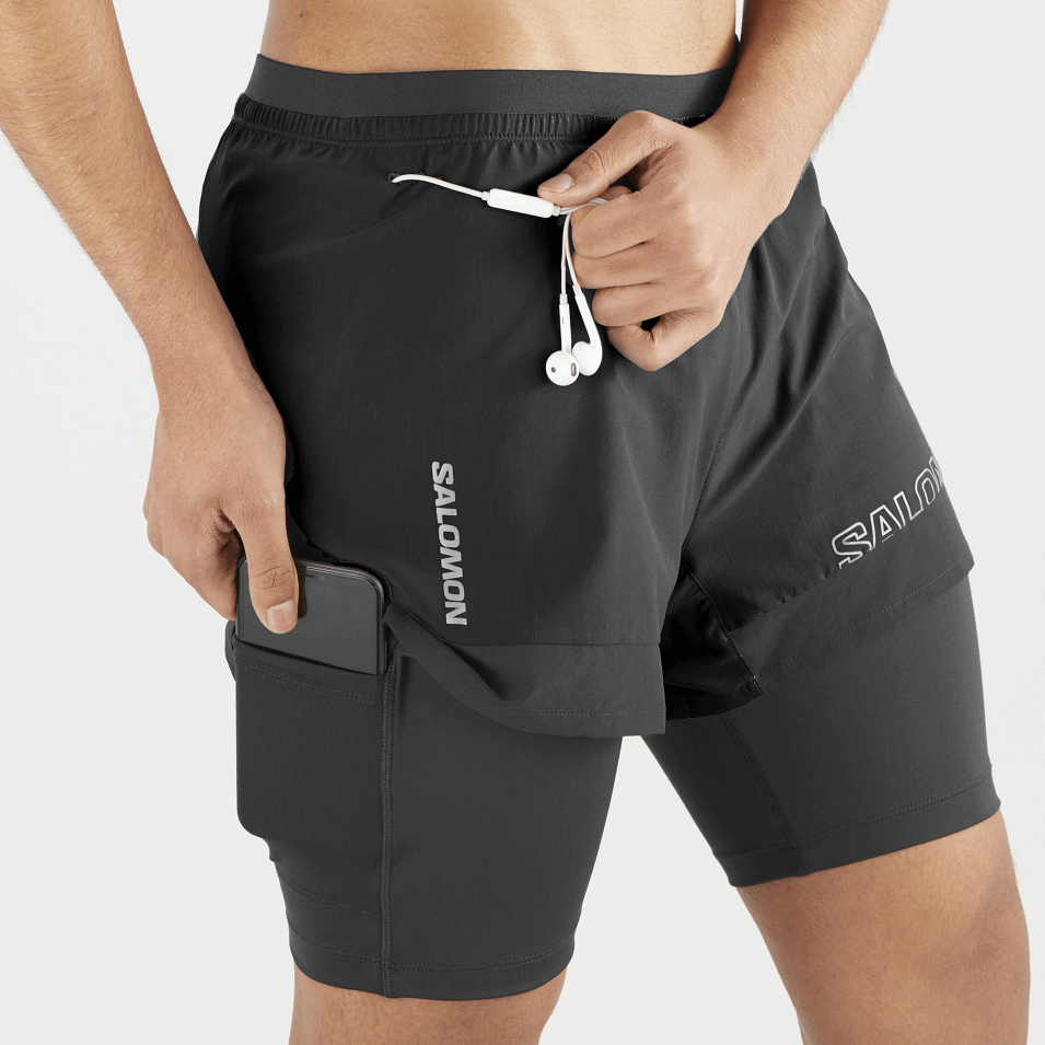 Menns Shorts Cross 2in1 Dyp Svart