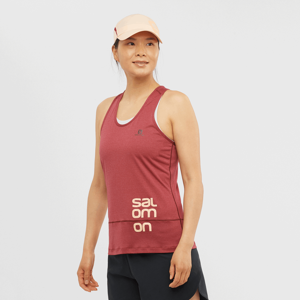 Kvinners Tank Cross Run Grafisk Cabernet-heather